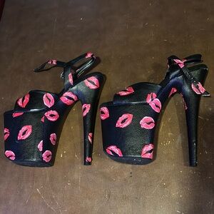 Pleaser Black Leather Kiss Heels- Size 9